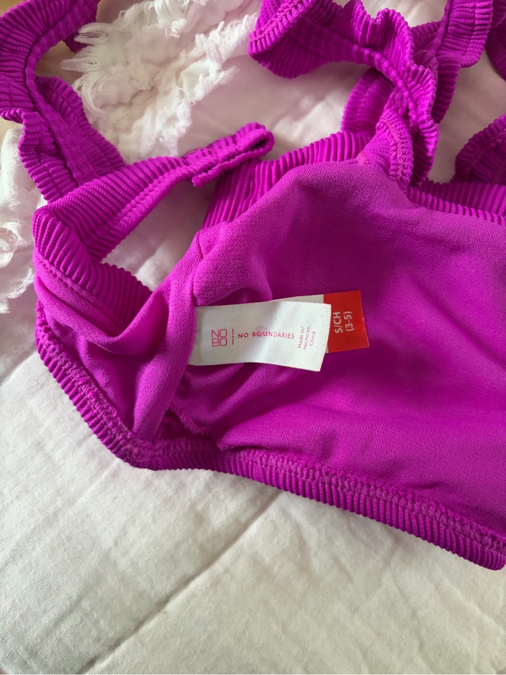 No Boundaries Magenta Ribbed Ruffle Bikini Top - Picture 2 of 2